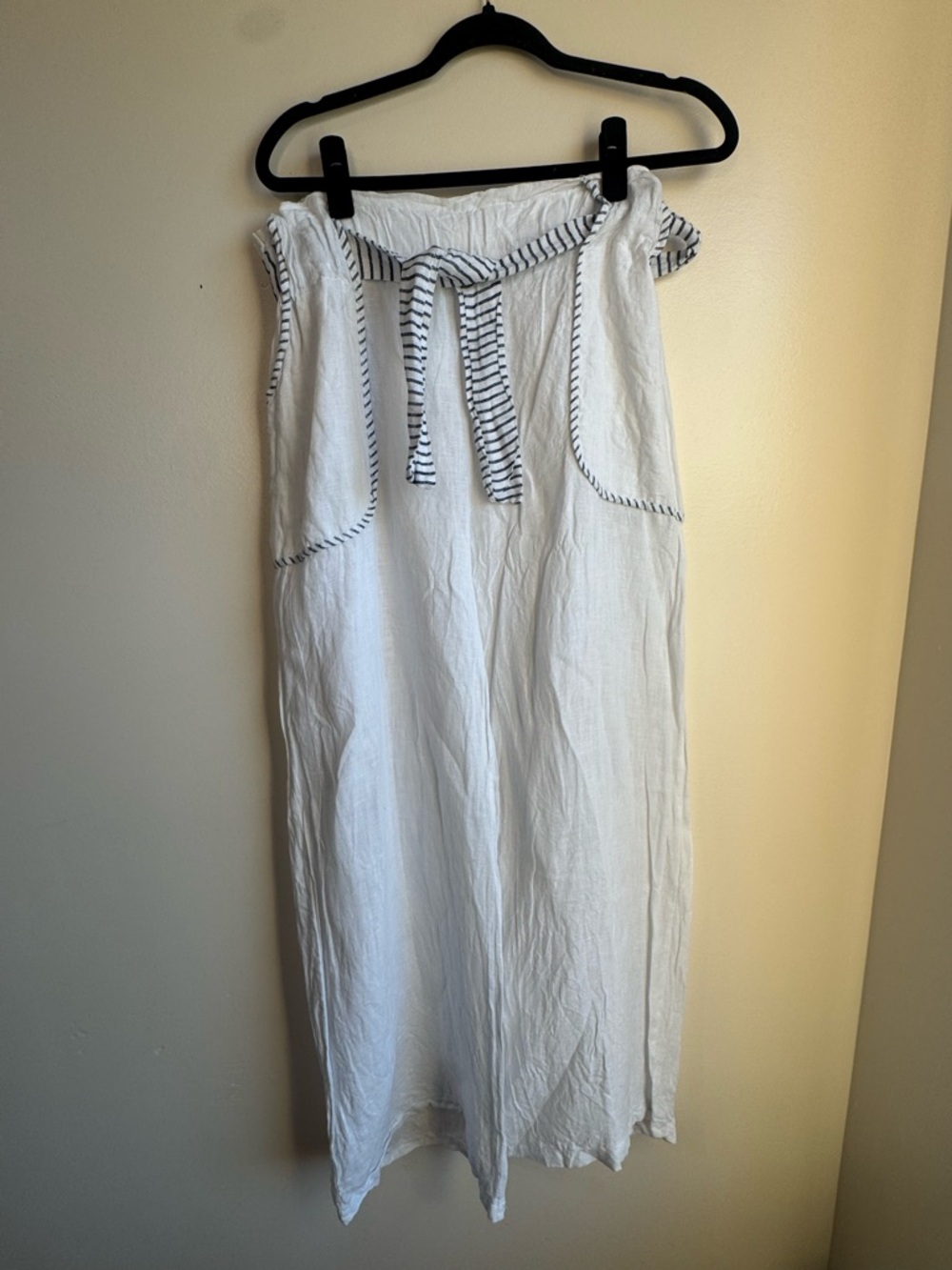 Tina Stephens White Linen Paperbag Tie Waist Pants Made in Italy OS
